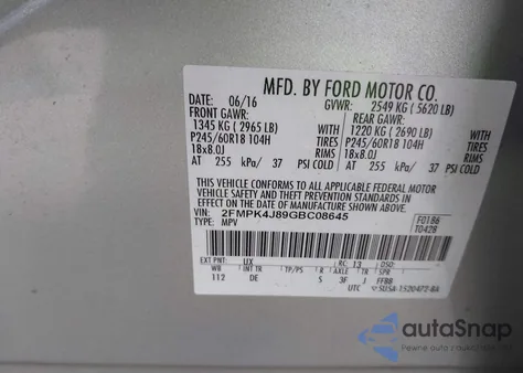 2016 Ford Edge Sel from USA, damaged, VIN 2FMPK4J89GBC08645